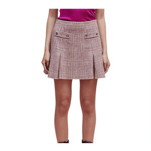 MAJE Jinone Pleated Plaid Mini Skirt In Burgundy Size XL